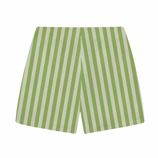 Green Vertical Stripes Fish Pattern Elastic Waistband Summer Casual Shorts