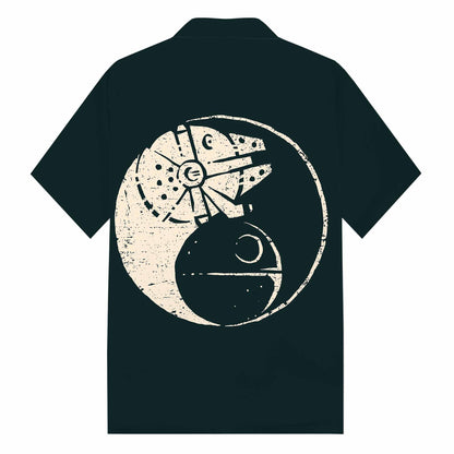 Simple Black Casual Camp Collar Short-Sleeved Shirt