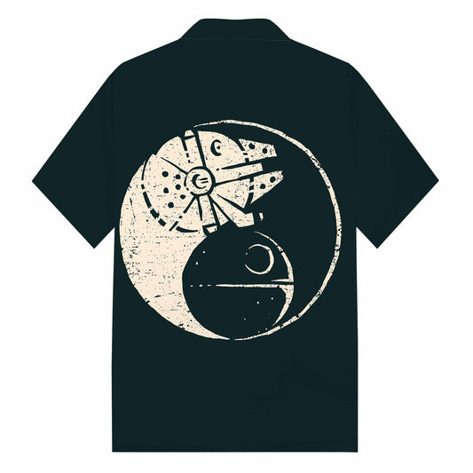 Simple Black Casual Camp Collar Short-Sleeved Shirt