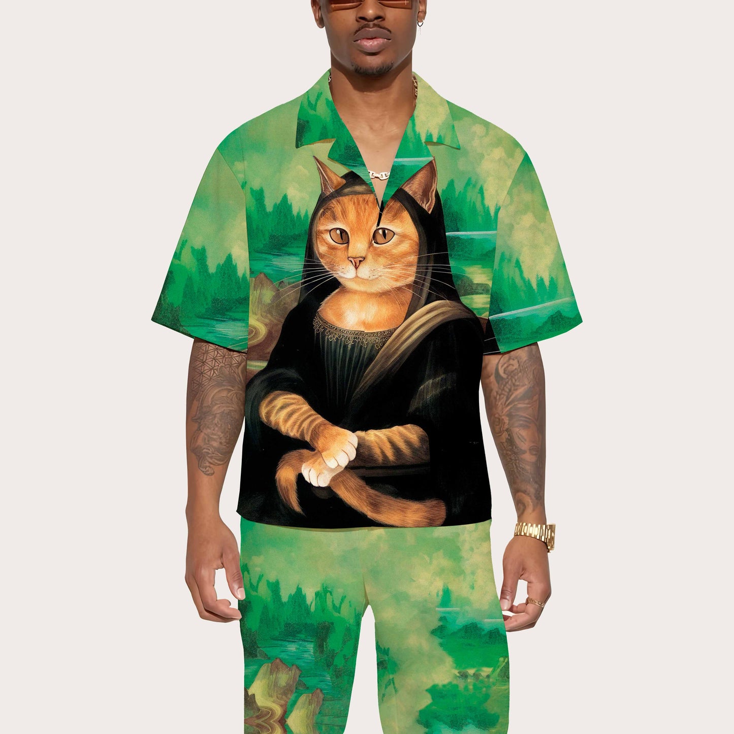 Funny Cat Art Lovers Print Elastic Band Casual Shorts