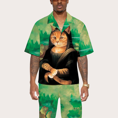 Funny Cat Art Lovers Print Elastic Band Casual Shorts