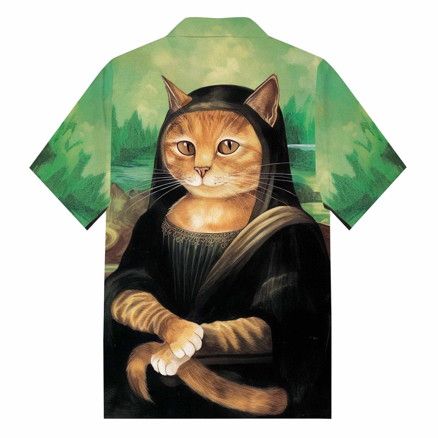 Funny Cat Art Lovers Print Camp Collar Short-Sleeved Shirt