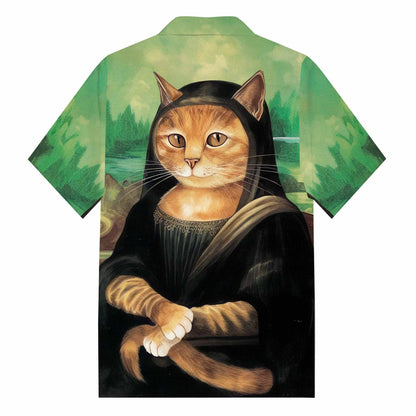 Funny Cat Art Lovers Print Camp Collar Short-Sleeved Shirt