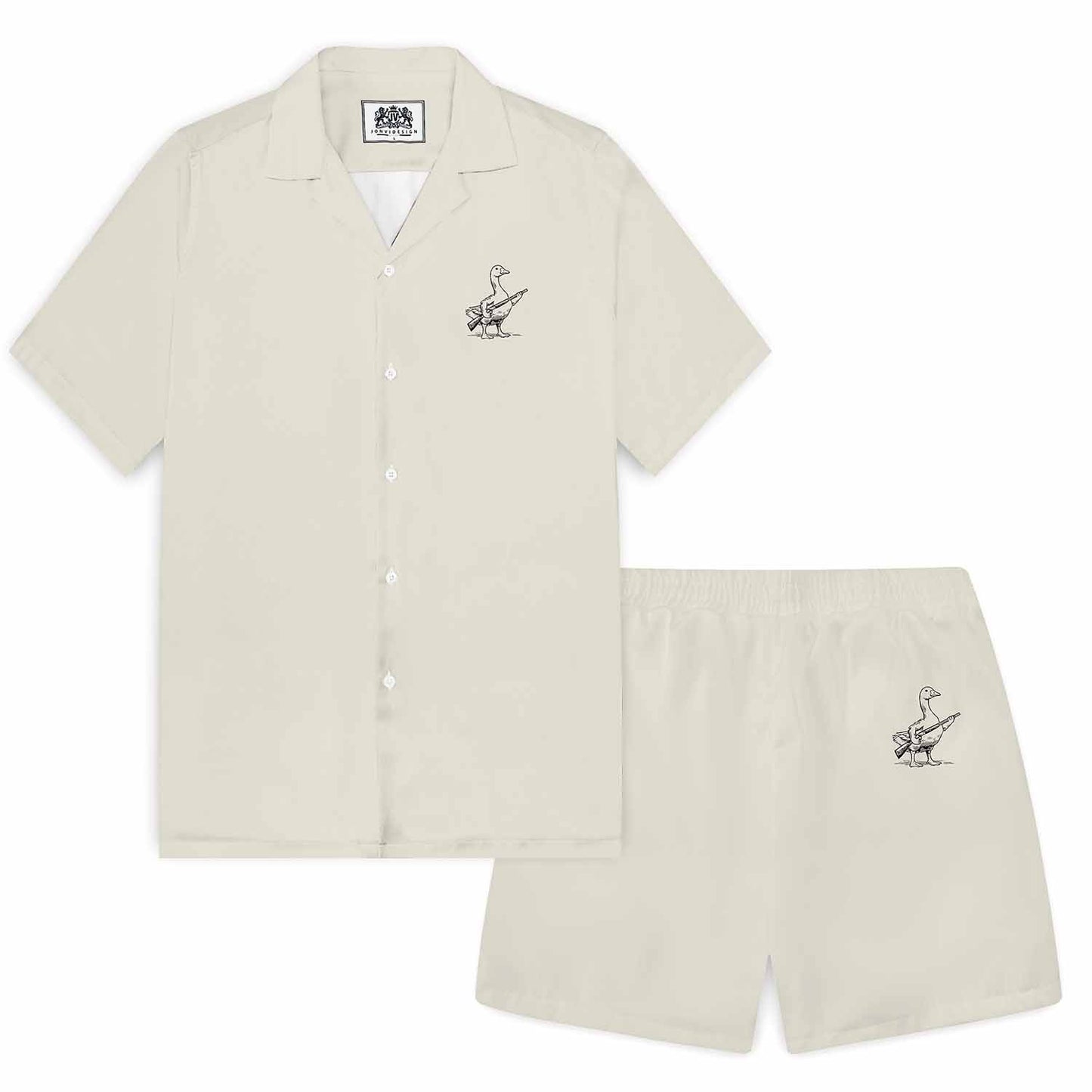 Today I'm A Serious Goose Print Camp Collar Short-Sleeved Shirt