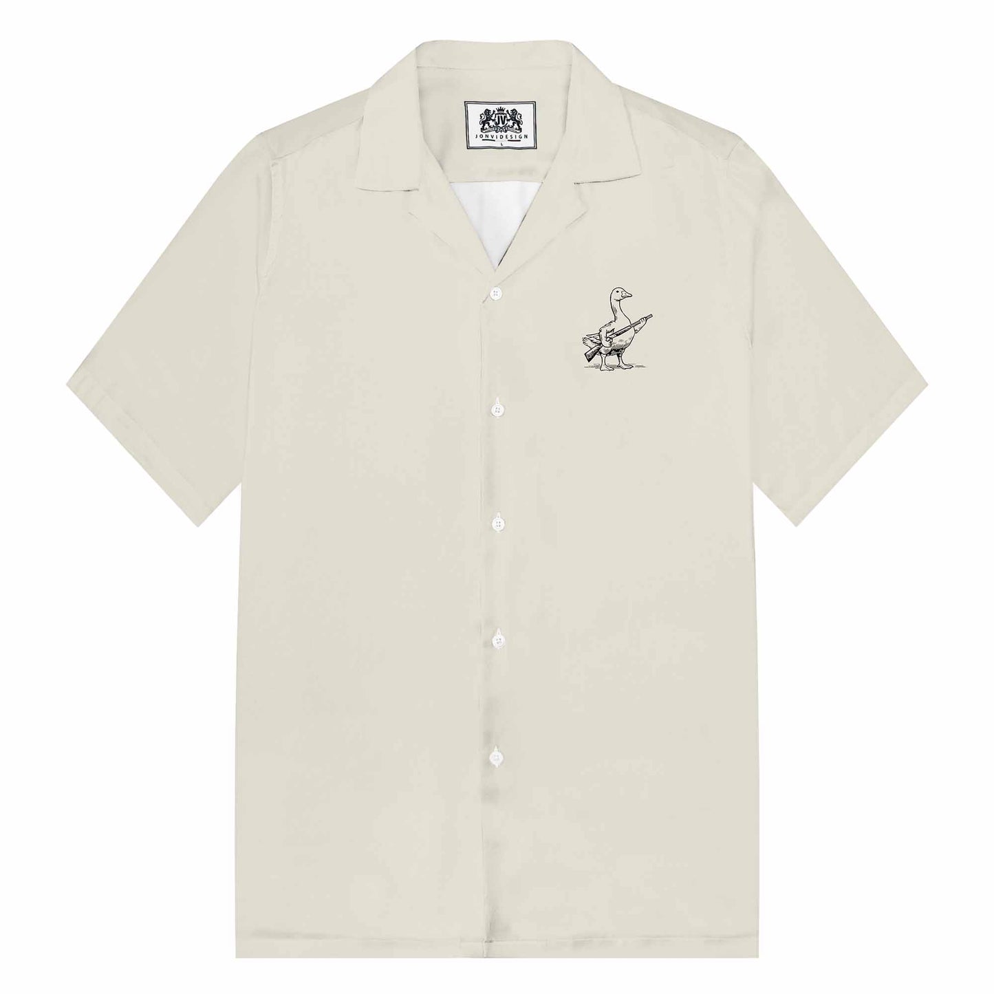 Today I'm A Serious Goose Print Camp Collar Short-Sleeved Shirt