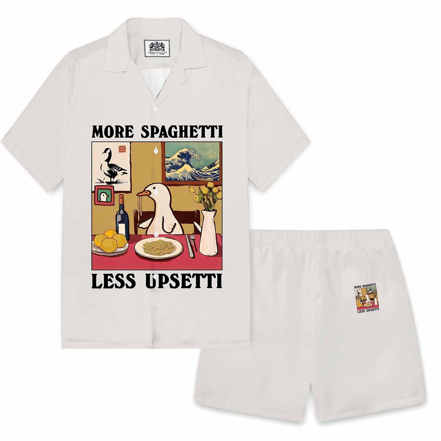 Summer More Spaghetti Less Upsetti Print Camp Collar Short-Sleeved Shirt