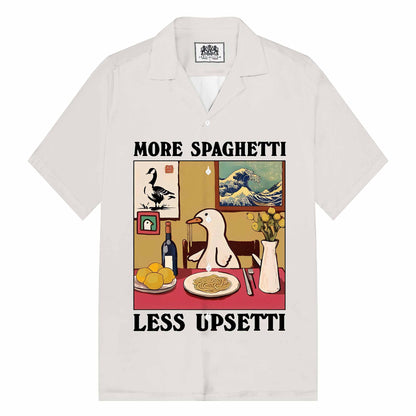 Summer More Spaghetti Less Upsetti Print Camp Collar Short-Sleeved Shirt