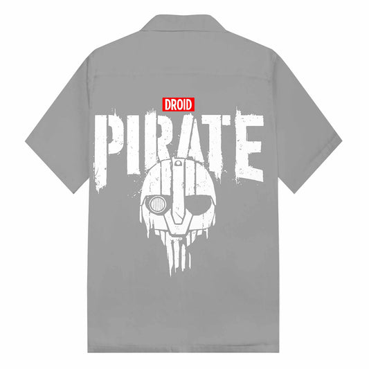PIRATE Print Grey Camp Collar Short-Sleeved Shirt
