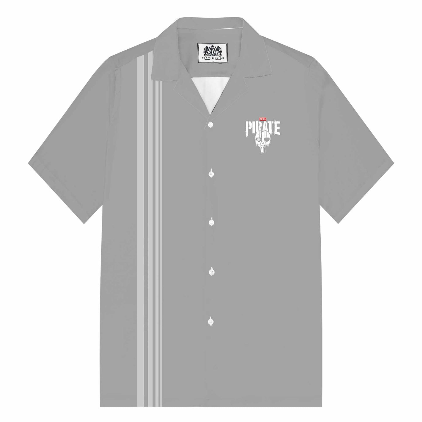 PIRATE Print Grey Camp Collar Short-Sleeved Shirt