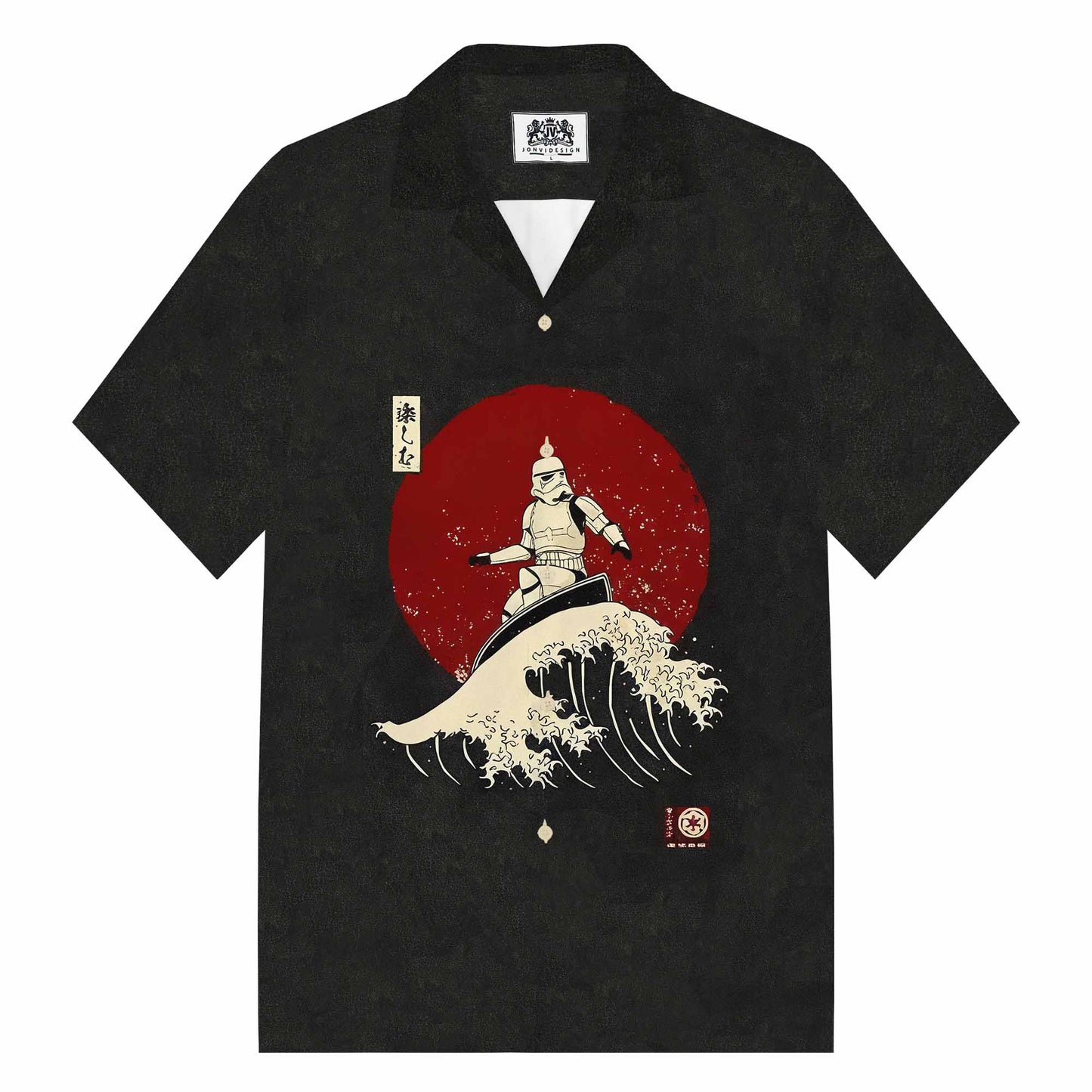 Japanese Style The Great Wave 0ff Kanagawa Print Camp Collar Short-Sleeved Shirt