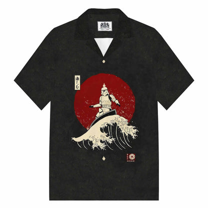 Japanese Style The Great Wave 0ff Kanagawa Print Camp Collar Short-Sleeved Shirt