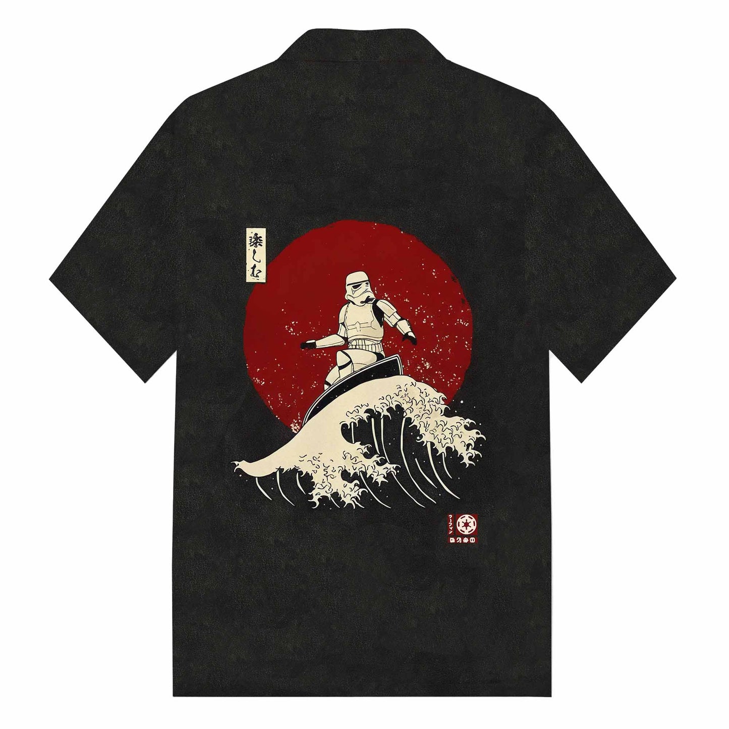 Japanese Style The Great Wave 0ff Kanagawa Print Camp Collar Short-Sleeved Shirt