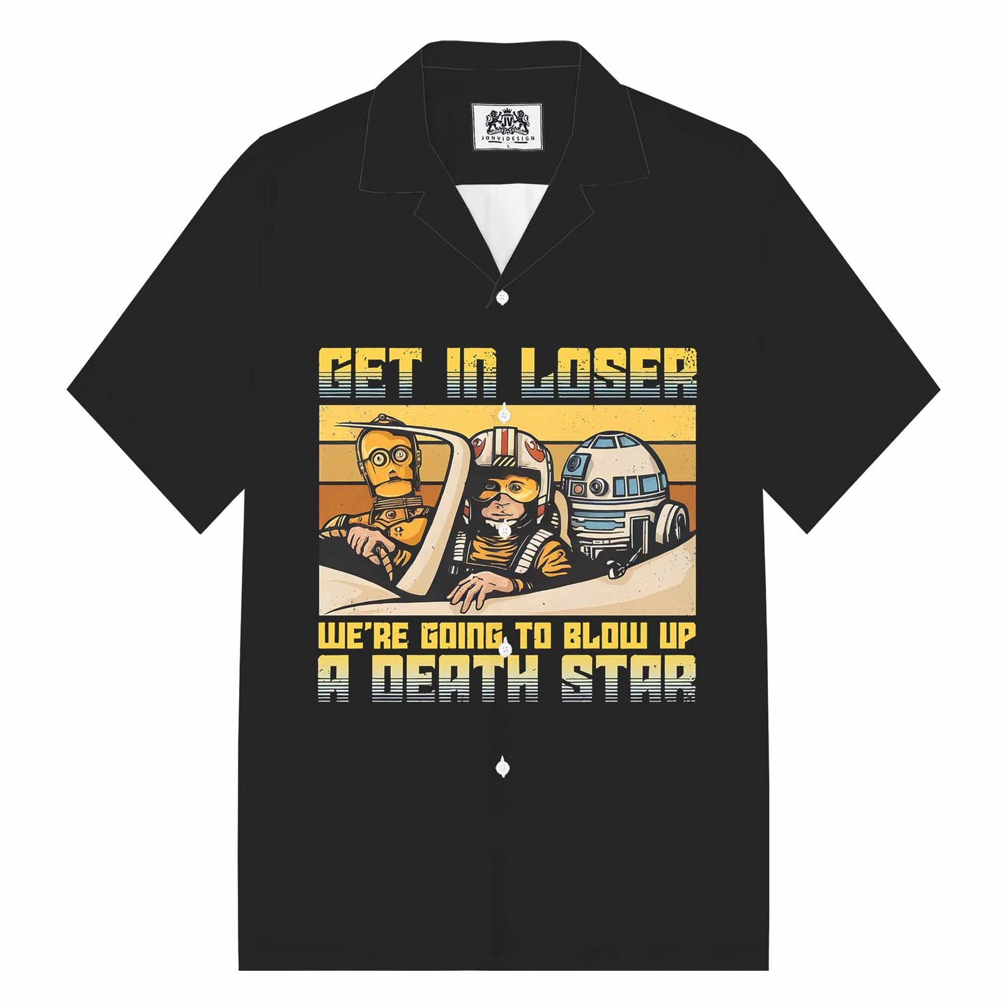 Vintage Get in Loser Print Camp Collar Short-Sleeved Shirt