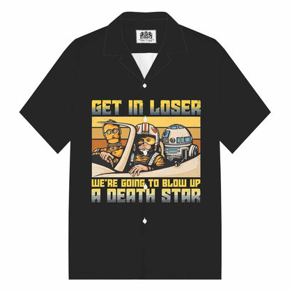Vintage Get in Loser Print Camp Collar Short-Sleeved Shirt