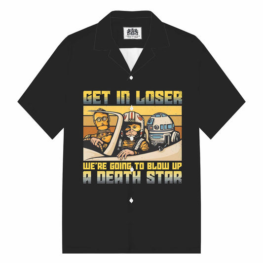Vintage Get in Loser Print Camp Collar Short-Sleeved Shirt