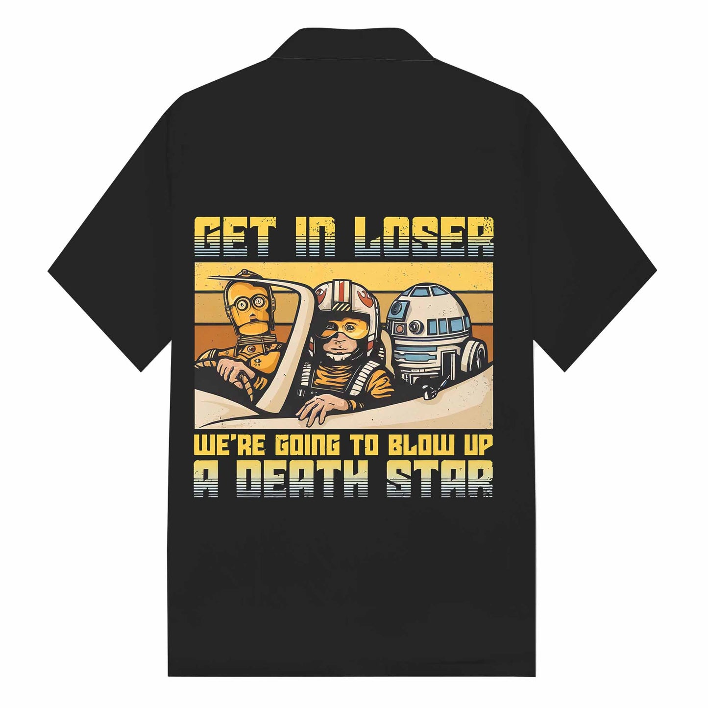 Vintage Get in Loser Print Camp Collar Short-Sleeved Shirt