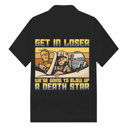 Vintage Get in Loser Print Camp Collar Short-Sleeved Shirt