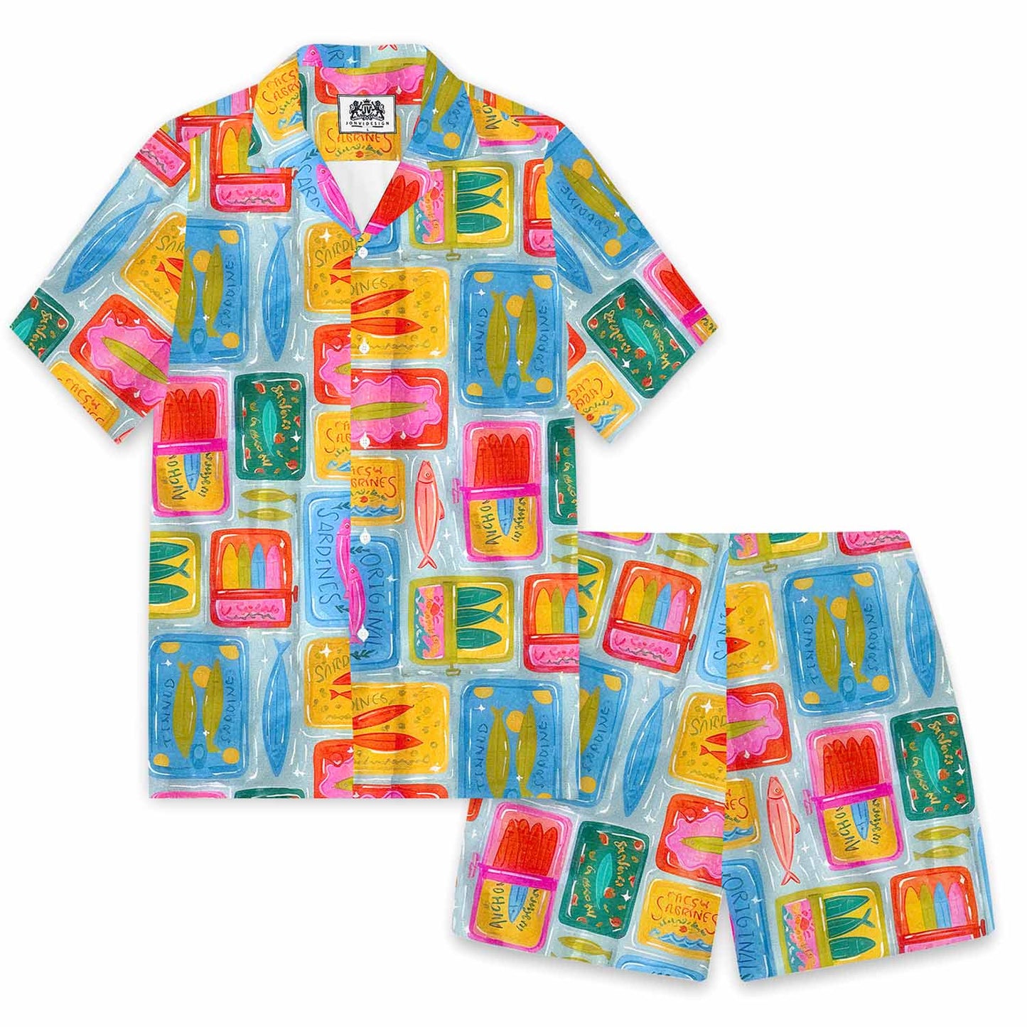 Hawaiian Retro Fish Pattern Camp Collar Short Sleeve Shirt