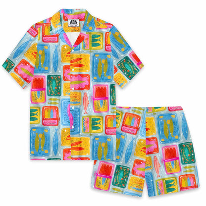 Hawaiian Retro Fish Pattern Camp Collar Short Sleeve Shirt