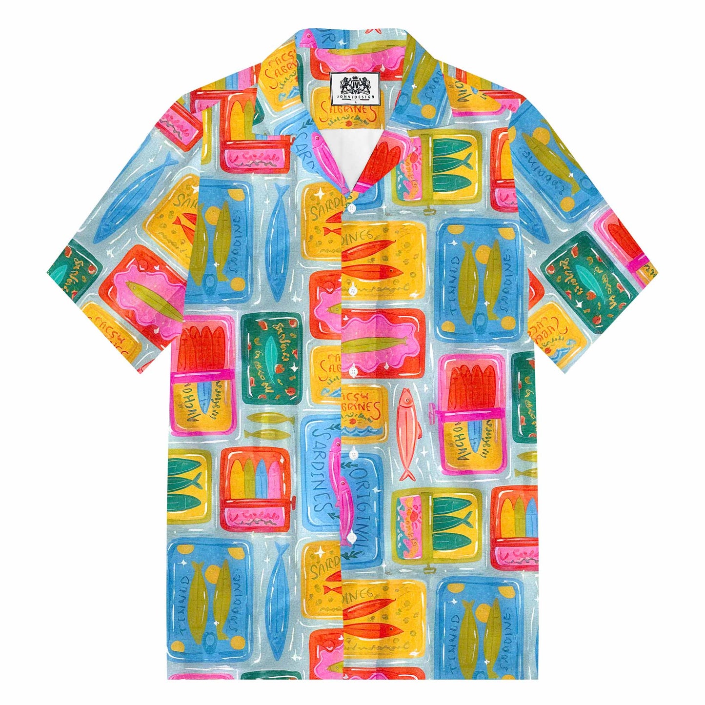 Hawaiian Retro Fish Pattern Camp Collar Short Sleeve Shirt