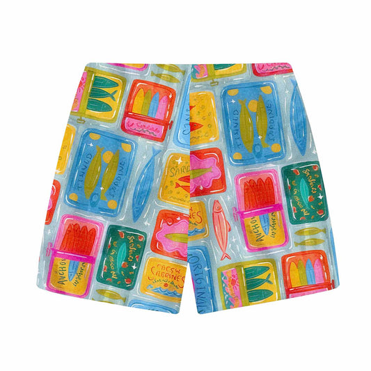 Hawaiian Retro Fish Pattern Elastic Waistband Summer Casual Shorts
