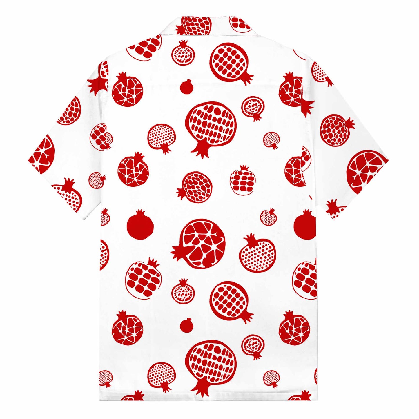 Red Pomegranate Print Pattern Camp Collar Short Sleeve Shirt