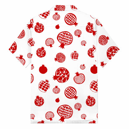 Red Pomegranate Print Pattern Camp Collar Short Sleeve Shirt