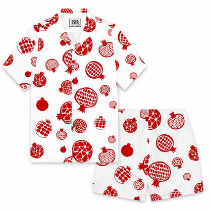 Red Pomegranate Print Pattern Elastic Waistband Summer Casual Shorts