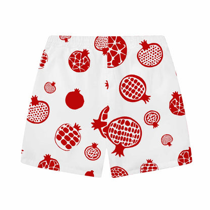 Red Pomegranate Print Pattern Elastic Waistband Summer Casual Shorts