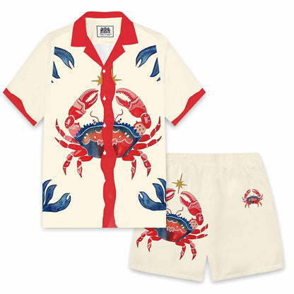 Beach Style Seafood Crab Pattern Elastic Waistband Summer Casual Shorts