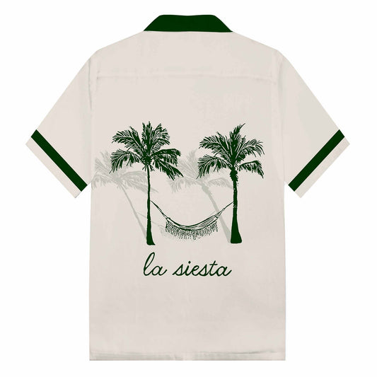 Coconut Tree Hammock Print Camp Collar Short-Sleeved Shirt