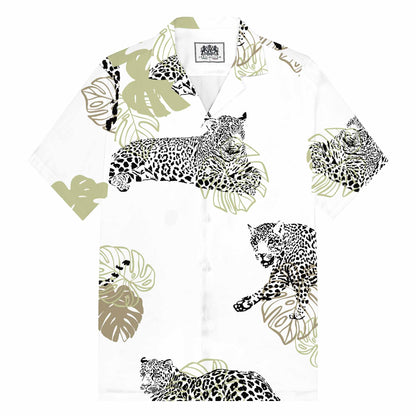 Tropical Leaves And Leopard Prints Camp Collar Short-Sleeved Shirt