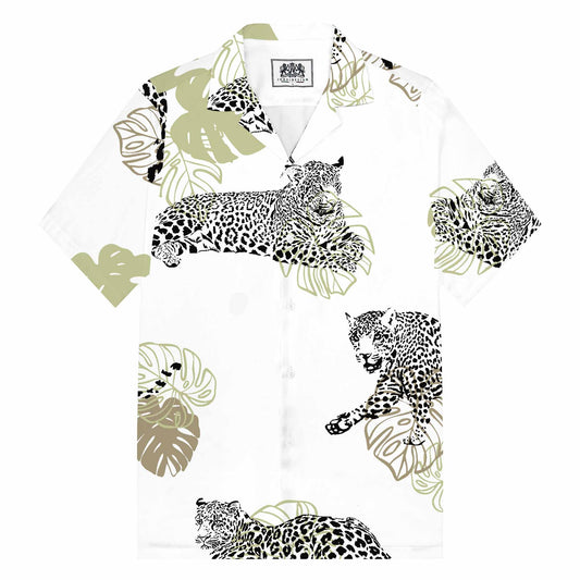 Tropical Leaves And Leopard Prints Camp Collar Short-Sleeved Shirt