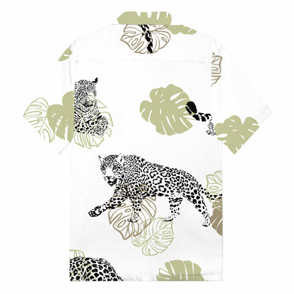 Tropical Leaves And Leopard Prints Camp Collar Short-Sleeved Shirt
