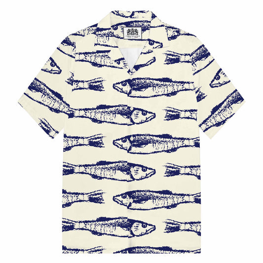 Vintage Fish Pattern Prints Camp Collar Short-Sleeved Shirt