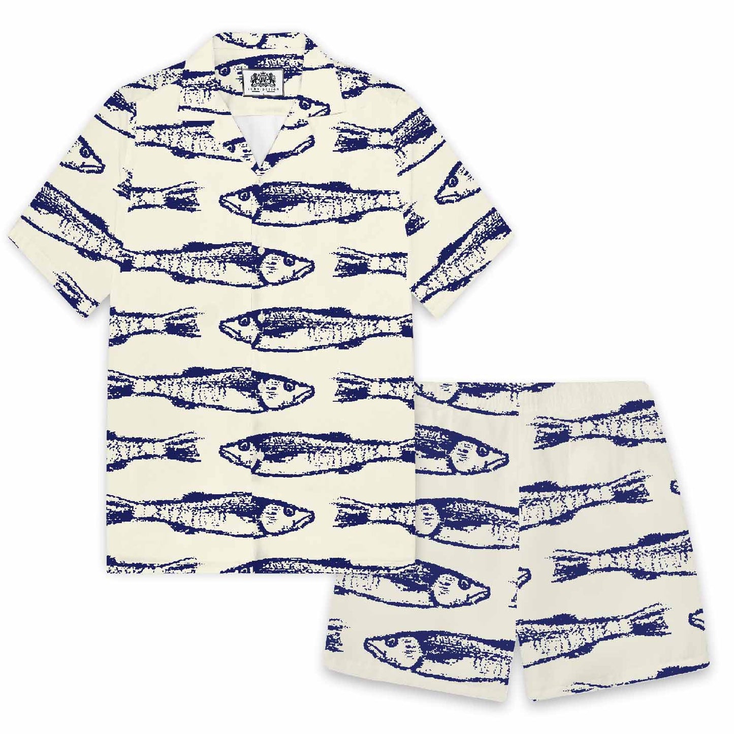 Vintage Fish Pattern Prints Elastic Waistband Summer Casual Shorts