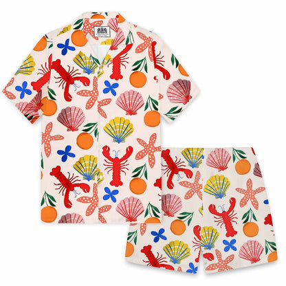 Hawaiian Ocean Seafood Patterns Elastic Waistband Summer Casual Shorts