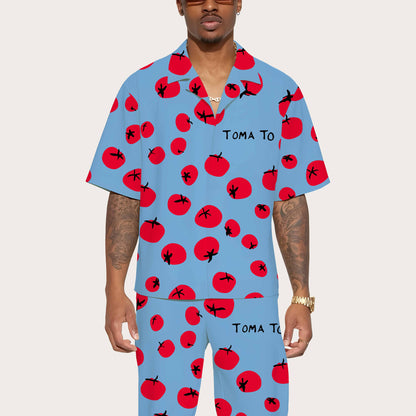 Hand Drawn Tomatoes Pattern Men's Elastic Waistband Summer Casual Shorts