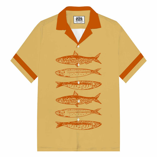 Retro Holiday Themed Fish Print Camp Collar Short-Sleeved Shirt