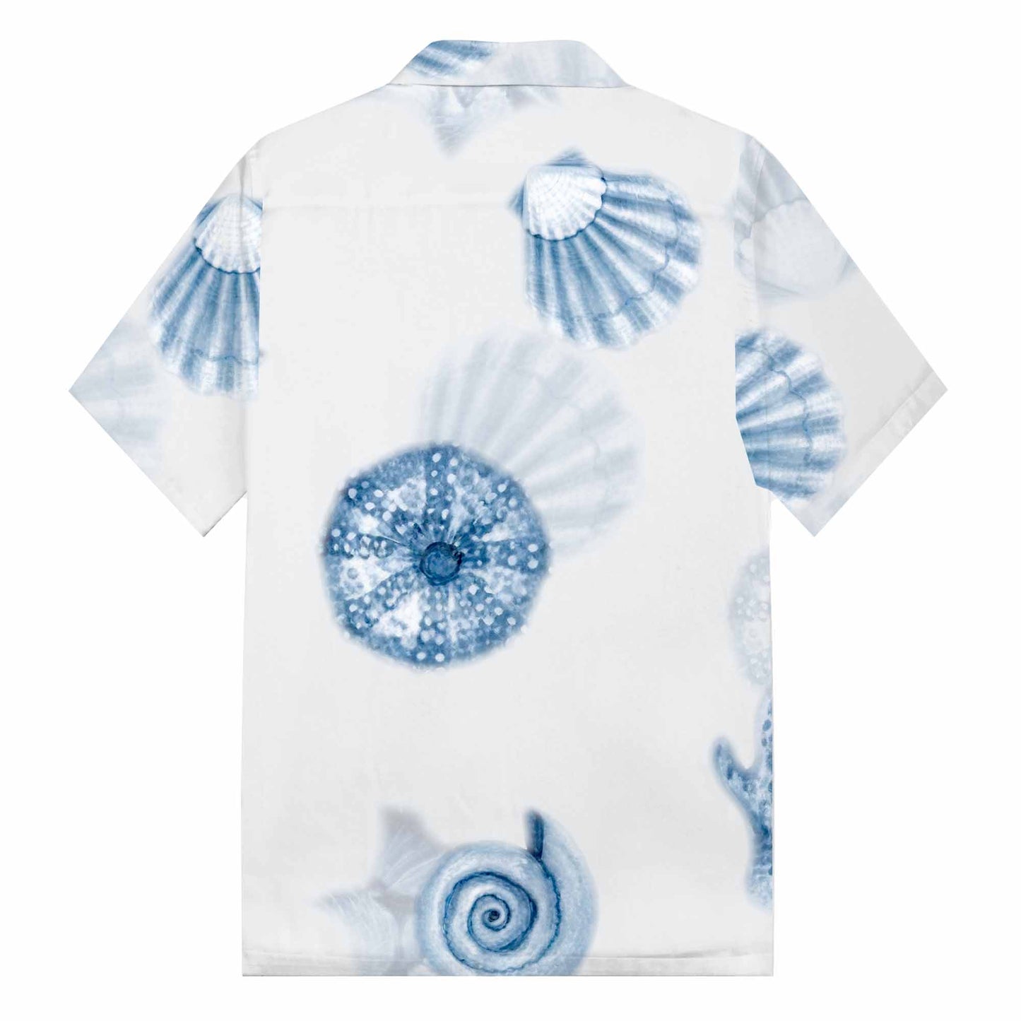 Ocean Blue Shell Print Camp Collar Short-Sleeved Shirt