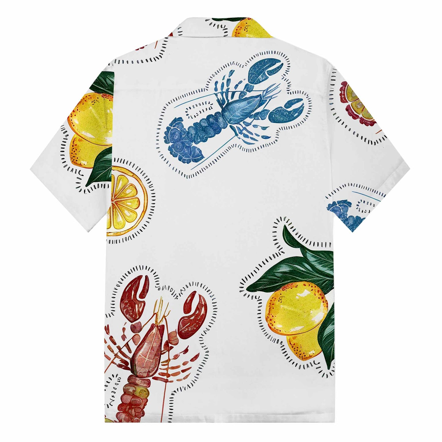 Lobster And Lemon Pattern Camp Collar Short-Sleeved Shirt