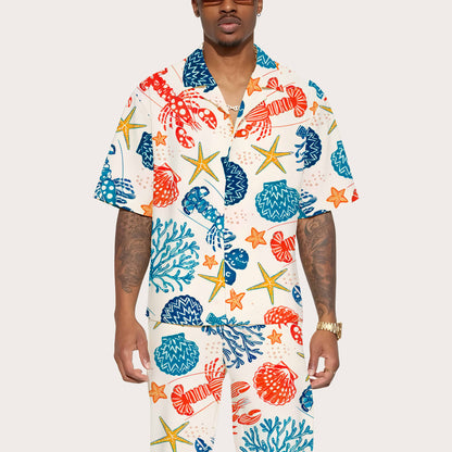 Hawaiian Ocean World Pattern Elastic Waistband Summer Casual Shorts