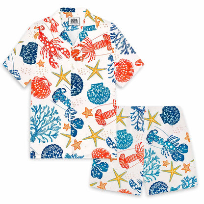 Hawaiian Ocean World Pattern Elastic Waistband Summer Casual Shorts