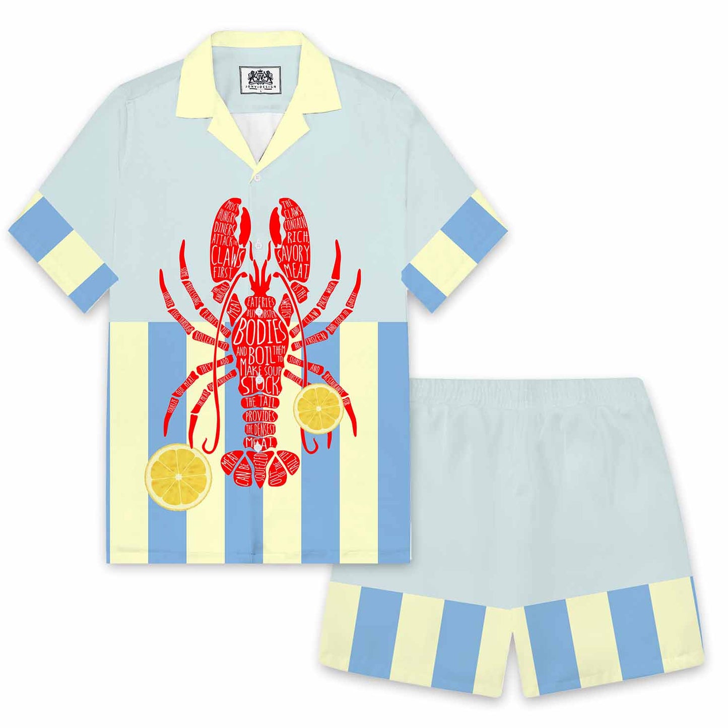 Lobster And Lemon Print Elastic Waistband Casual Shorts