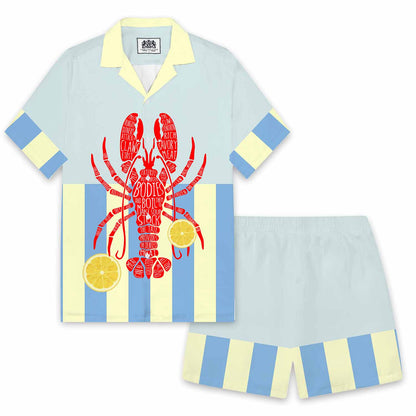 Lobster And Lemon Print Elastic Waistband Casual Shorts