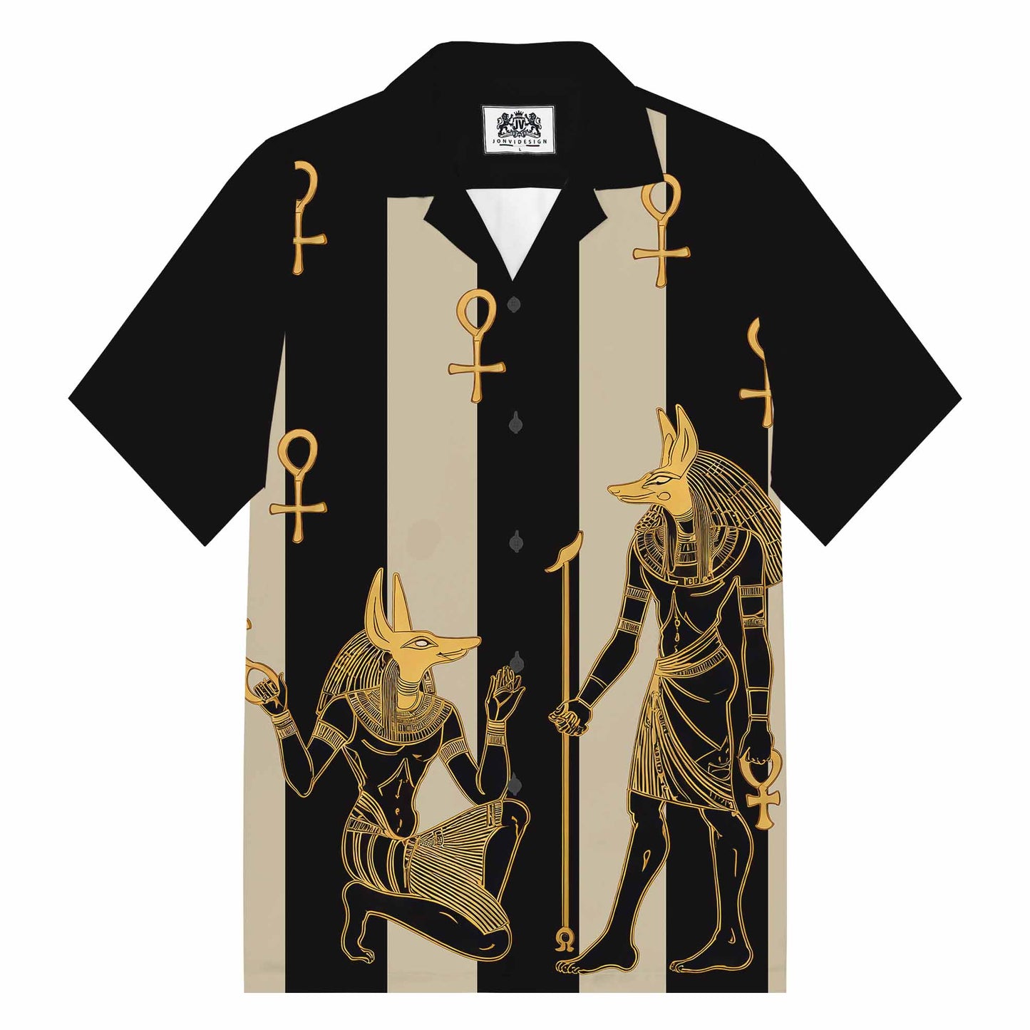 Ancient Egyptian Hieroglyph Pharaoh God Men's Camp Collar Short Sleeve Shirt