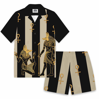 Ancient Egyptian Hieroglyph Pharaoh God Men's Casual Elastic Waist Shorts