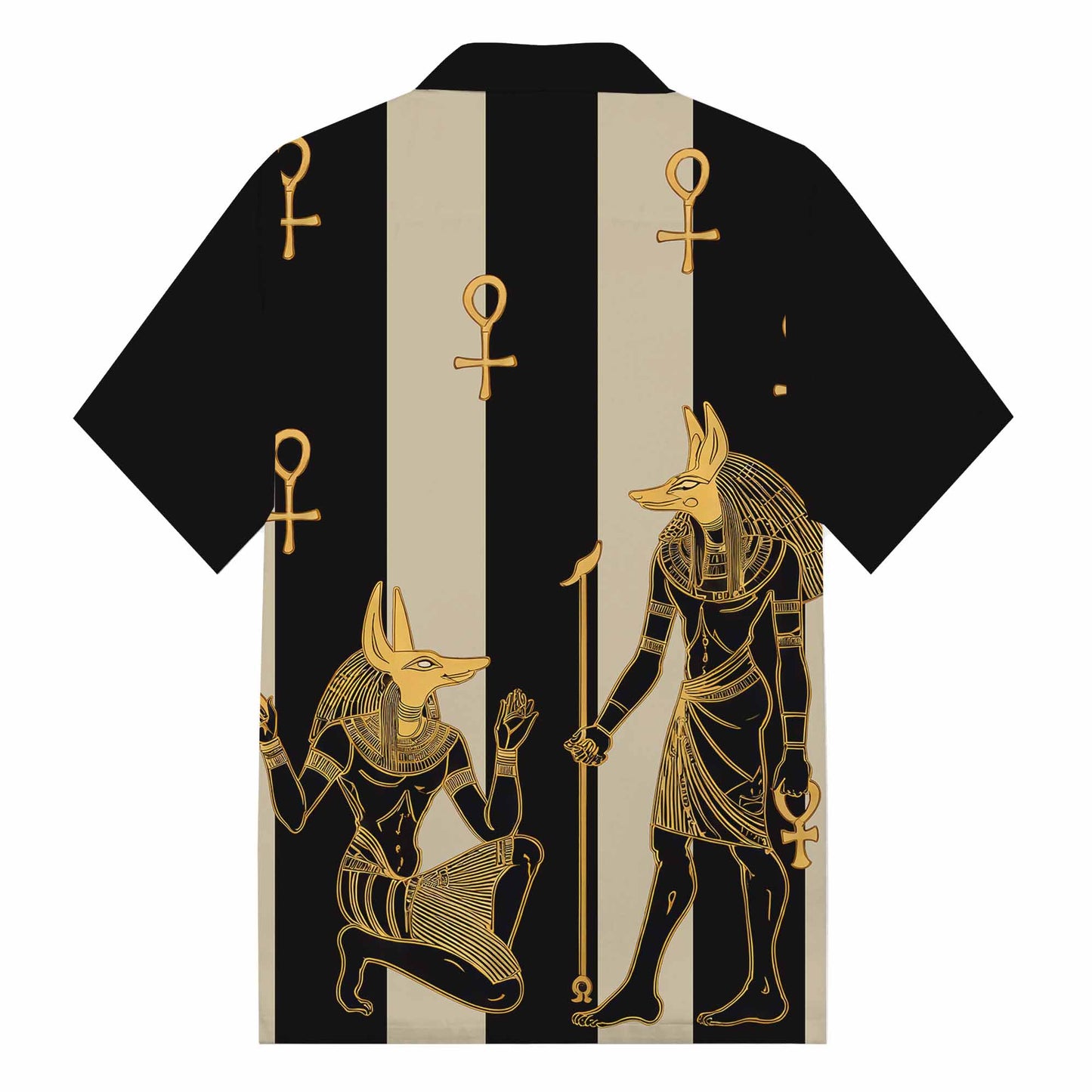 Ancient Egyptian Hieroglyph Pharaoh God Men's Camp Collar Short Sleeve Shirt
