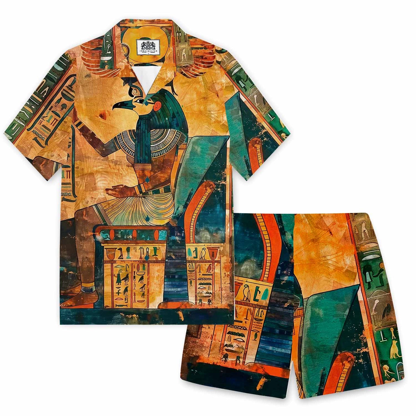 Men's Retro Egyptian Camp Collar Casual Short Sleeve Shirt