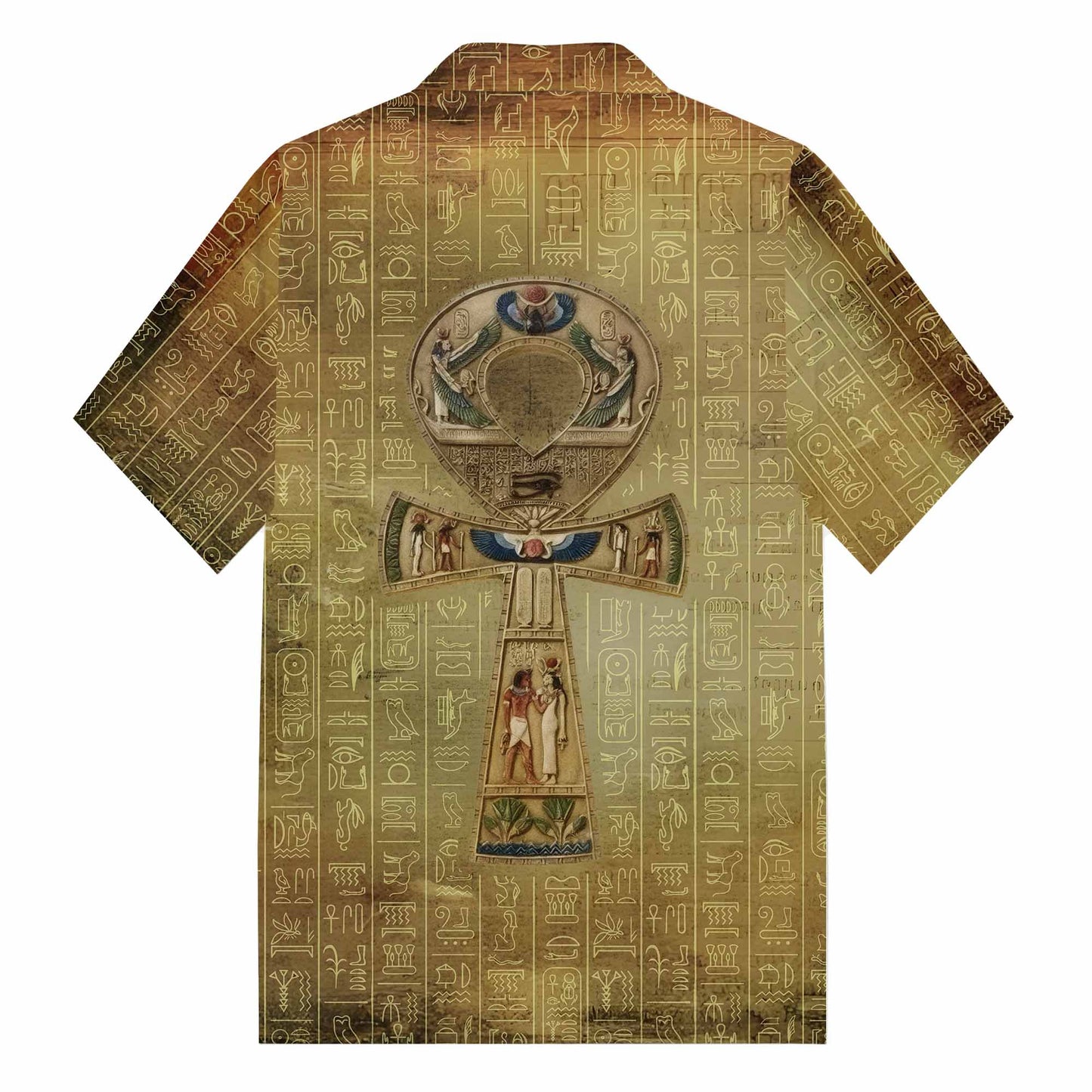 Egyptian Ankh Vintage Camp Collar Short Sleeve Shirt